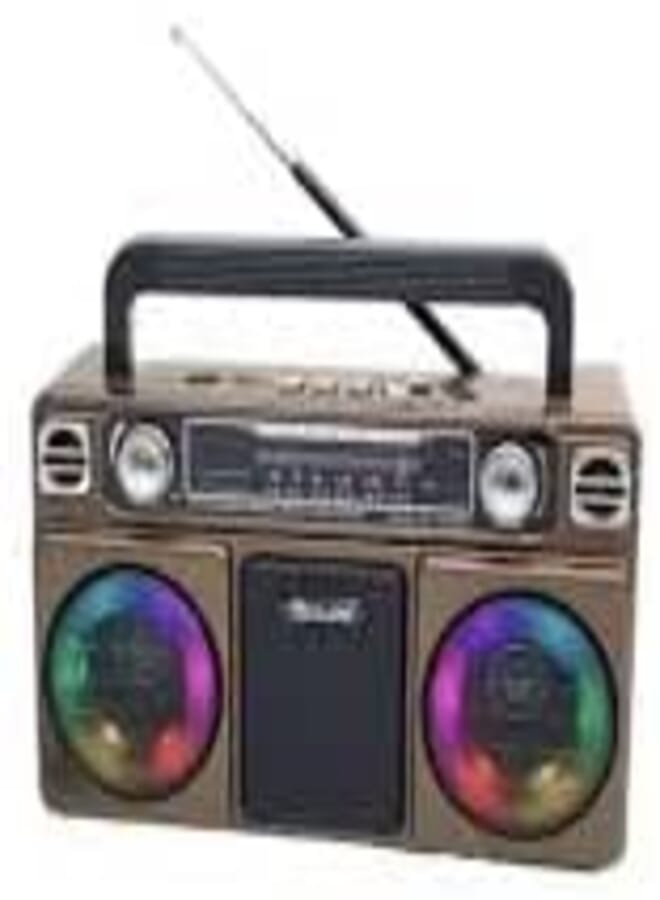Portable Classic Radio with Bluetooth, USB Player and Memory Cards, 3 Speakers, Disco Light, Carry Handle